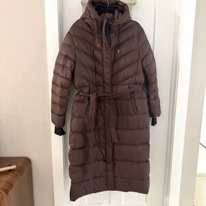 Quince Responsible Down Belted Puffer Maxi Coat Brown Hot Fudge XL Long Jacket